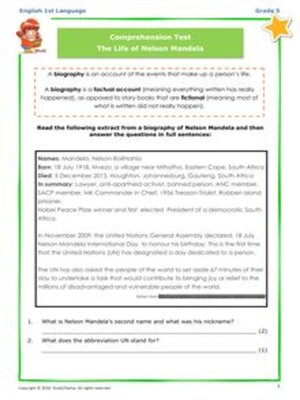 cover image of Grade 5 English: Comprehension - Nelson Mandela